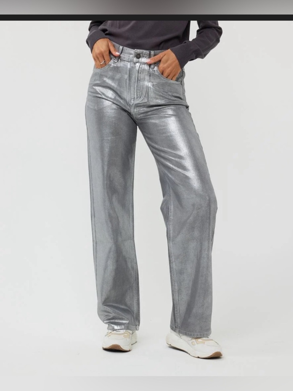 Justice Metallic Silver Wide-Leg Jeans